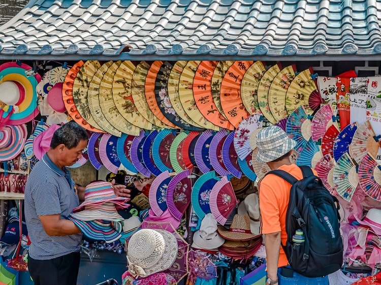 Market stall selling fans in China
